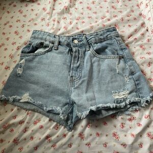 high-rise light wash jean shorts